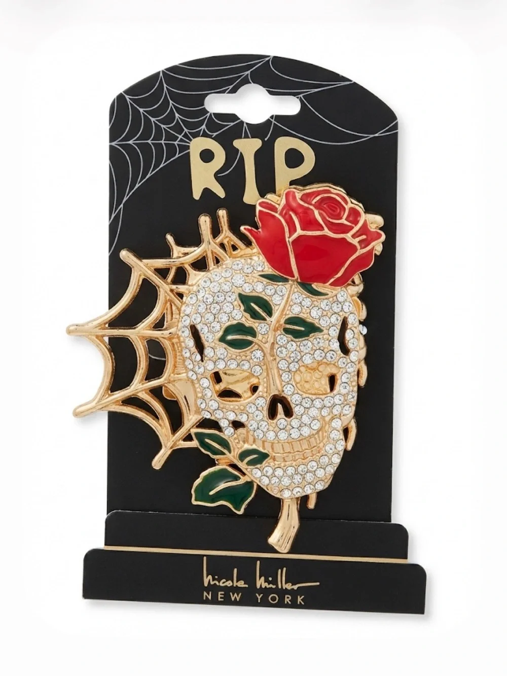 NWT ⚜️🖤⚜️ Nicole Miller New York Gold Crystal Skull Hair Claw Clip